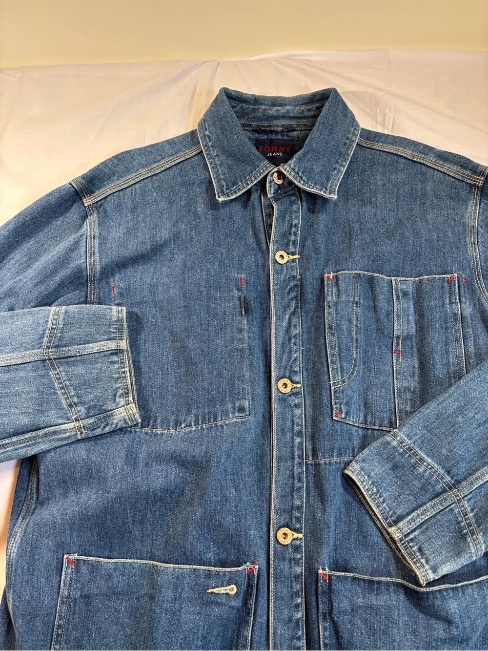 Tommy Hilfiger Men's Blue Denim Chore Jacket Y2K size large